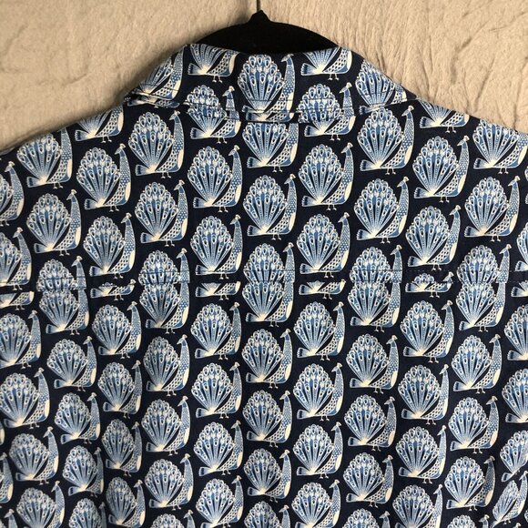 J Mclaughlin Top Womens Medium Blue Peacocks Print All Over Classic Cotton - Picture 12 of 15